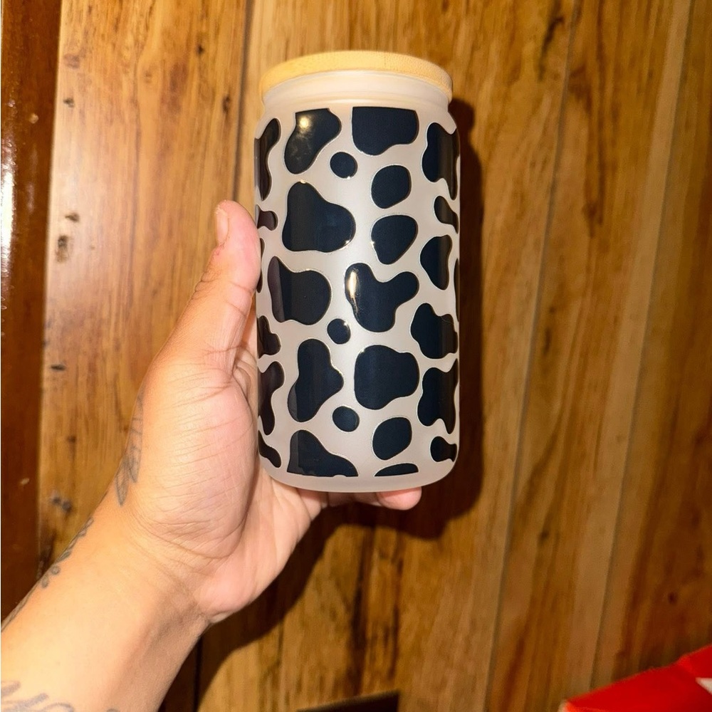 Cow Print Ceramic Jar with Bamboo Lid